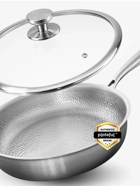 Plateful Titanium Frying Pan with Glass Lid - Silver