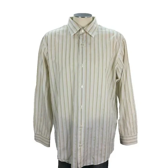 Banana Republic‎ Button Front Shirt XL Tan White Stripe Cotton Mens