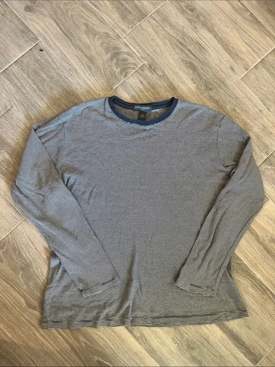 Banana Republic Men’s Long-Sleeve Crewneck — Navy and White Micro Stripe