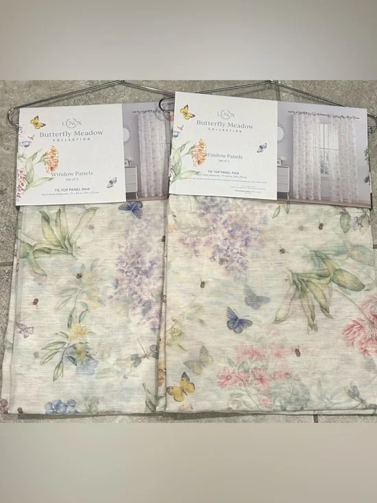 Lenox Butterfly Meadow Tie Top Curtains Drapes Panels 37