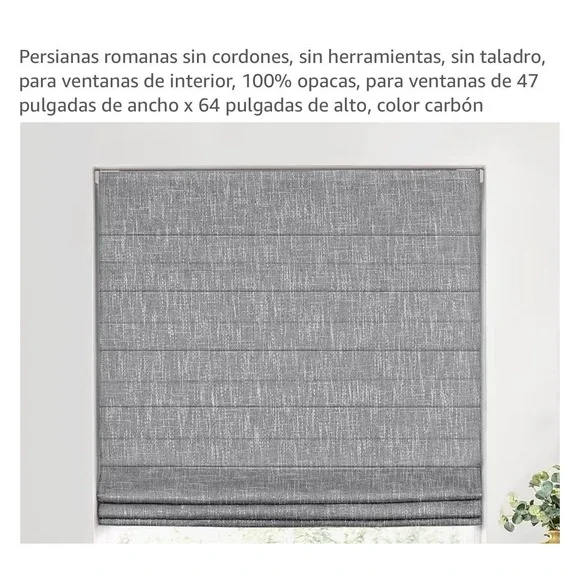 NN Cordless Roman Shade Fabric Opaque Drew Charcoal 47 x 64 in