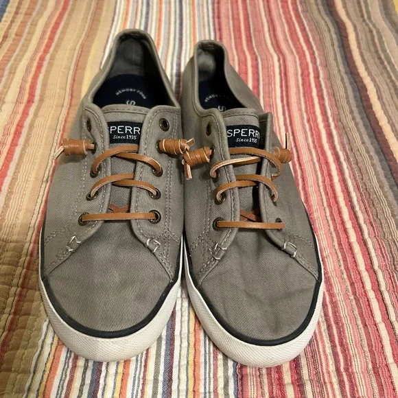 Sperry Top Sider Women's‎ Grey Canvas Memory Foam Boat Shoes Sneakers Size 8.5