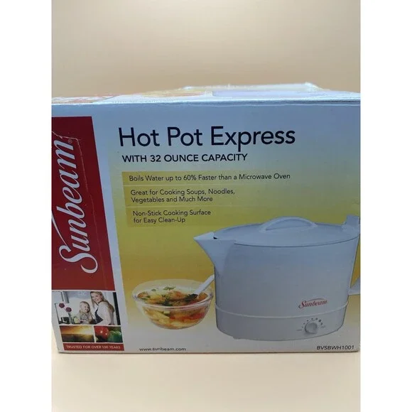 Sunbeam Hot Pot Express Electric Adjustable Heat White 32 Ounce-Tested Working