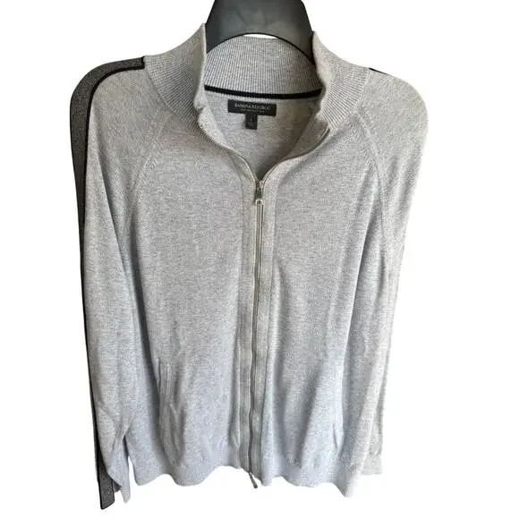 Banana Republic Mens Large Supima Cotton 1/4 Zip Sweater Gray Mock Neck Pullover