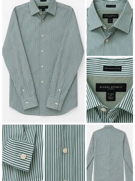 Banana Republic Green and White Stripe Fitted Dress Shirt