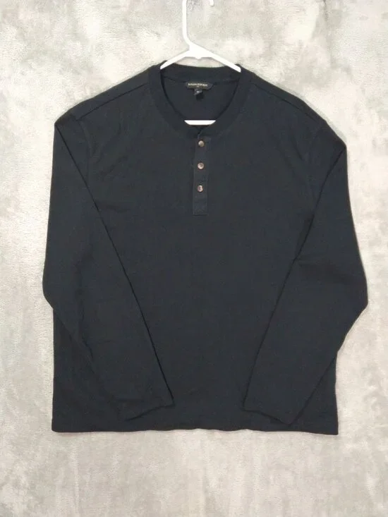Banana Republic Shirt Mens XL Black Henley Thermal Waffle Knit Long Sleeve