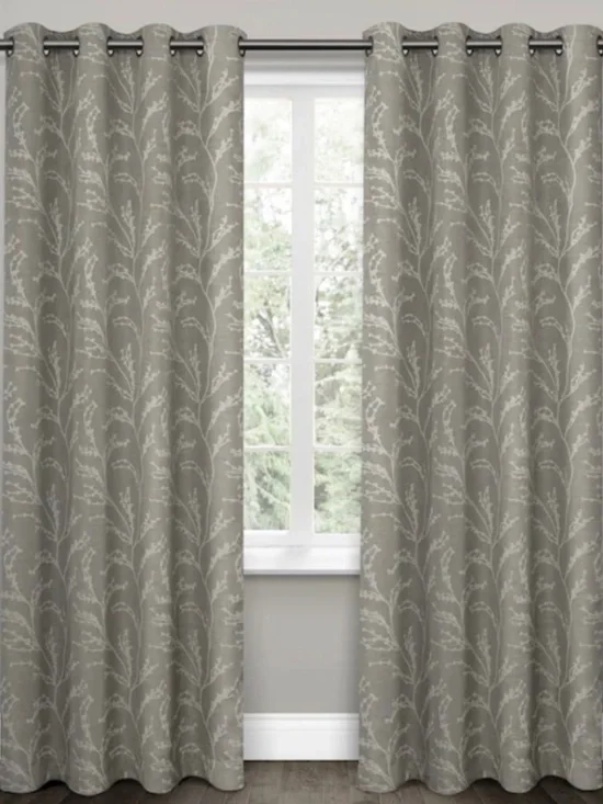 Ash Grey Floral Room Darkening Curtain Panel Pair