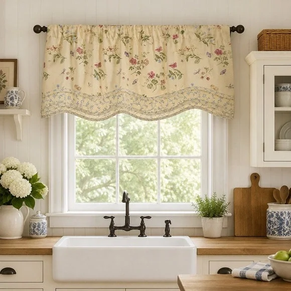Waverly Williamsburg Two-Tier Fairfield Valance~Flowers+Butterfiles~ 78