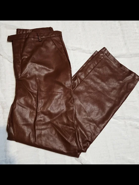 SHEIN Womens Dark Brown Faux Leather Pants
