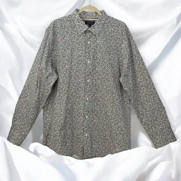 Banana Republic Shirt Men Size XL Floral Non Iron Cotton Slim Fit Casual 17-17.5