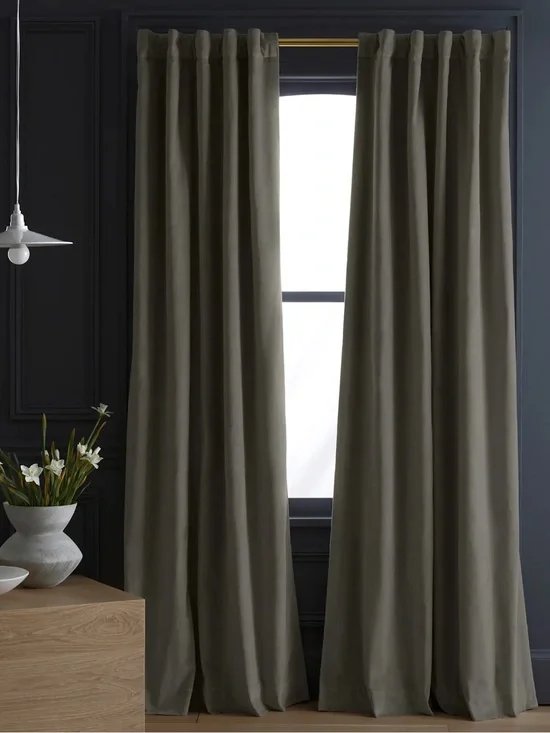 QUINCE Set Of 2 48x84 Cotton Velvet Curtains- 1 Light Filtering, 1 Blackout 9506