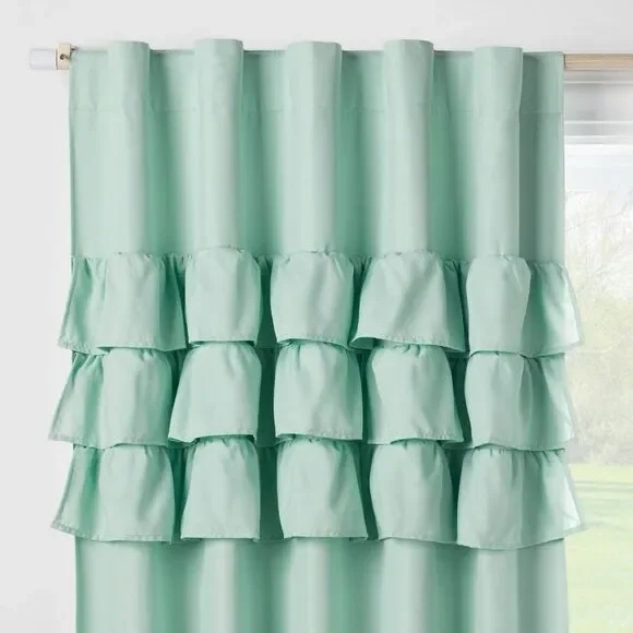 Pillowfort Ruffle Blackout Curtain Panel Mint Green 42x84 Kids New