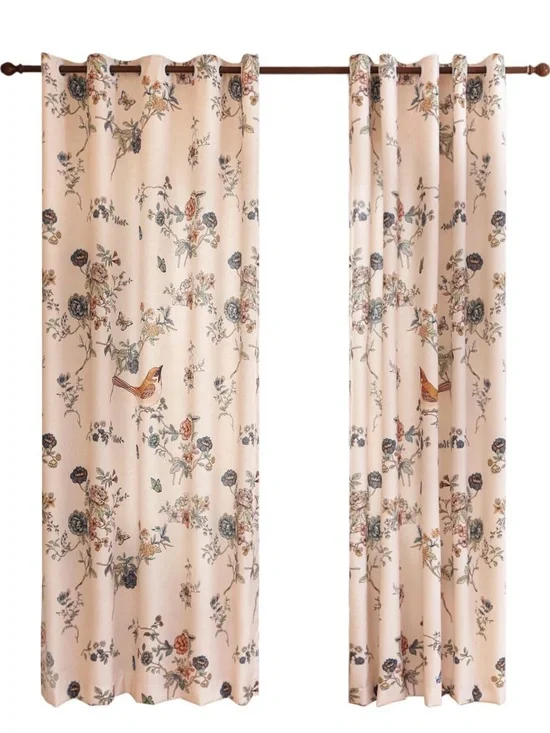 Floral Bird Print Grommet Window Curtains - 2