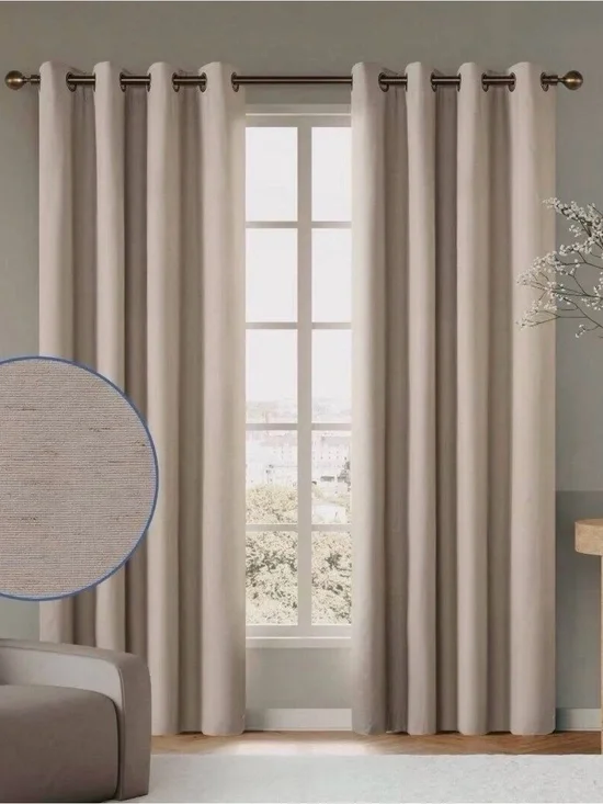 Neutral Beige Grommet Blackout Curtain Panels 52x96 bin e-