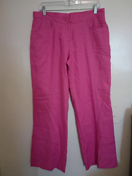 Laura Leigh‎ Women's Wide-Leg 100% Lined Linen Bright Pink Pants Sz 10