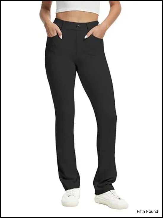 Stretchy Yoga Dress Pants High Rise Straight Leg with Pockets Casual