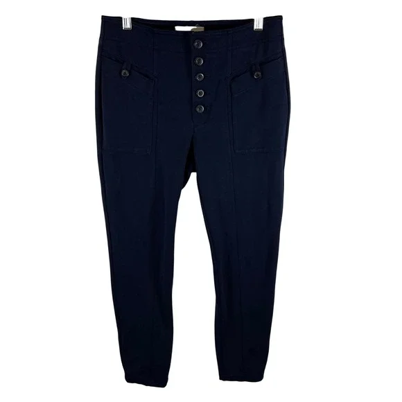 Anthropologie Navy Blue High Rise Button Fly Utility Slim Pants Womens‎ Size 4