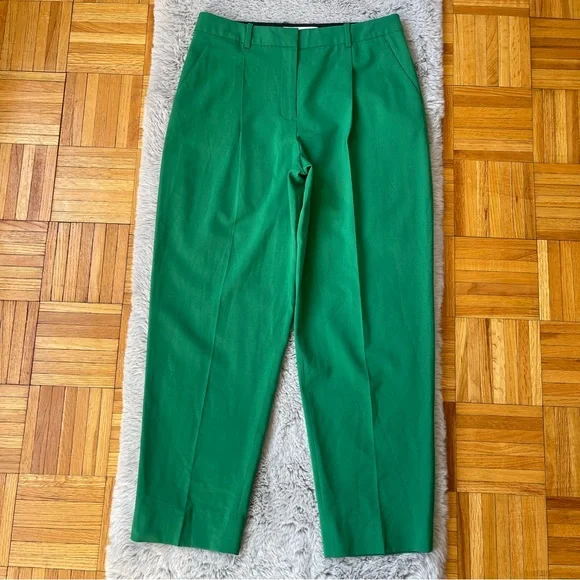 Diane Von Furstenberg Academia Preppy high Waisted Cotton Green pleaded Trousers