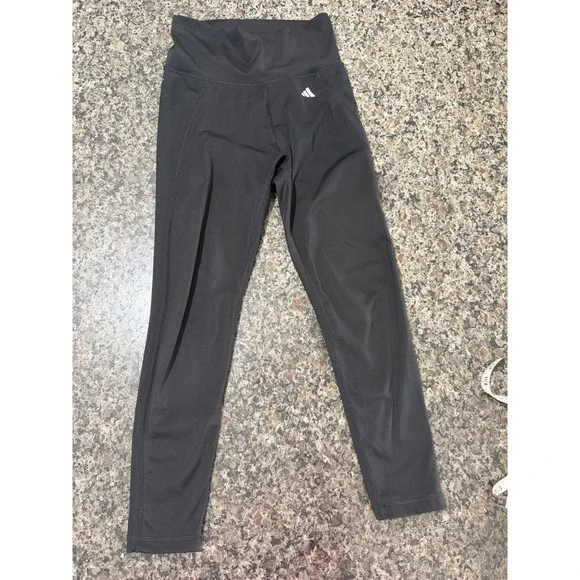 Adidas Womens High‎ Waisted Tight Fit Leggings Black Side Pocket Small