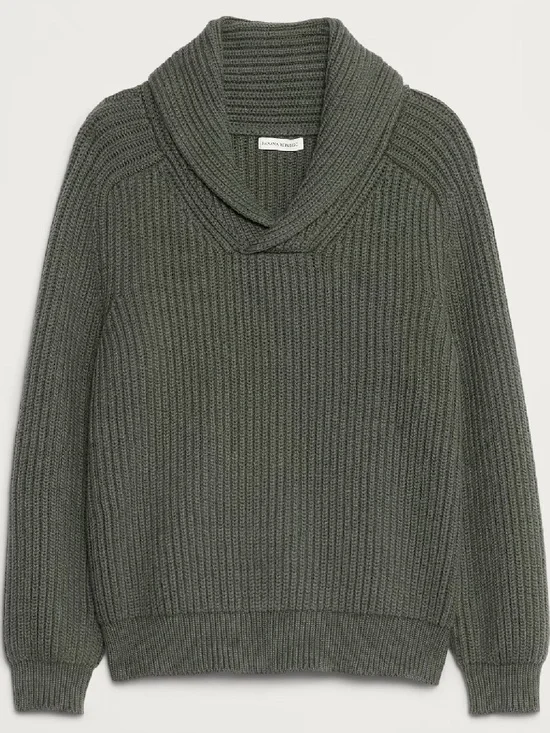 Banana Republic Ribbed Shawl Collar Sweater Men’s Green Cotton Blend Cozy Knit