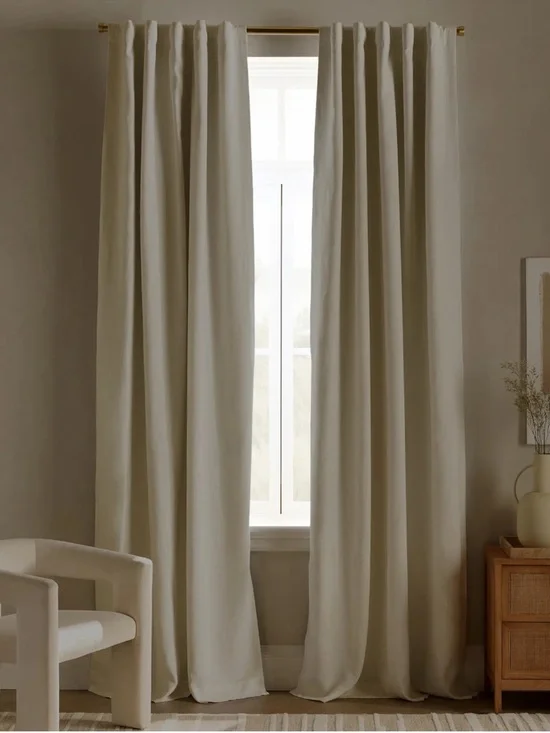 NWT QUINCE Set Of 2 48x96 European Linen True Blackout Curtains Cream 9503