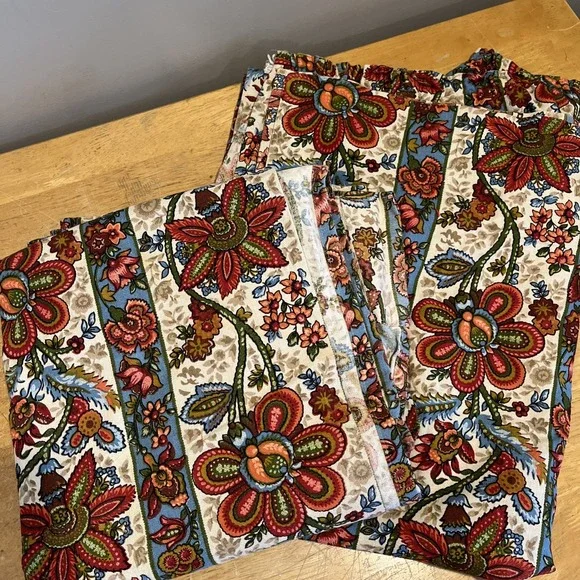 Vtg‎ Floral Jacobean Curtains Pinch Pleaded Heavy Barkcloth Fabric Set Of 2 70s