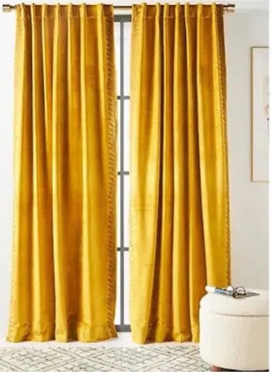 Anthropologie Louise Yellow Velvet Pebble Textured Blackout Window Panels 50x80