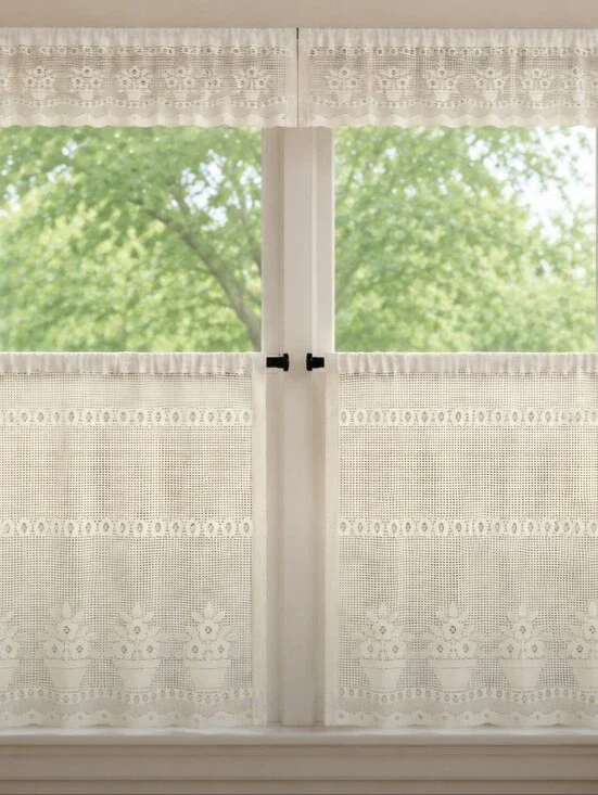 Vintage Ecru Kitchen Curtain Set Valance Café Tier Cottage Farmhouse JcPenny