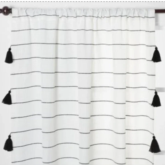 Opalhouse Curtains Pair 63” x 54” Contrasting Stripe With Tassels B & W NWOT
