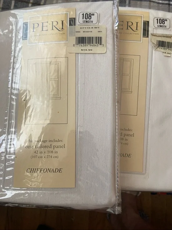 Set of 2 PERI Chiffonade Tailored Panel Curtain - Off White 108 x 42” New