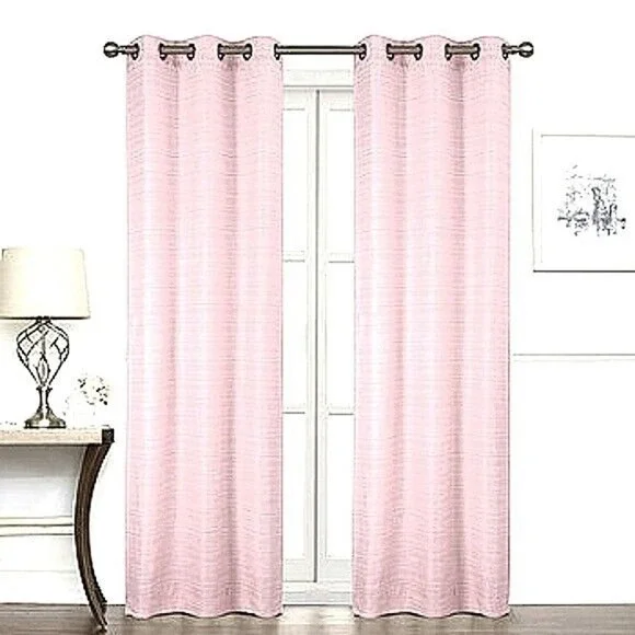 2 Drapery PANELS Brocade Baroque Curtain Soft Pink Shimmer Silver Grommet Modern