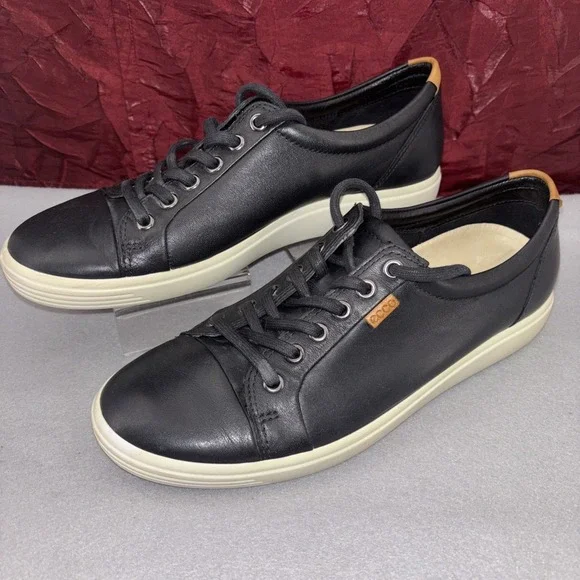 ECCO Soft 7 Black Leather Comfort Walking Sneakers Casual Shoes Womens Size 9 EC