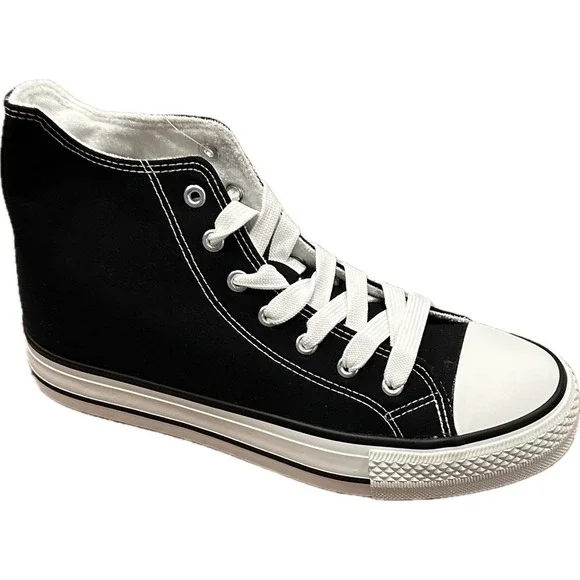HEEZ Women's Sz 8 Fashion Sneakers Lace Up Canvas Sneaker High‎ Top Tennis Shoe