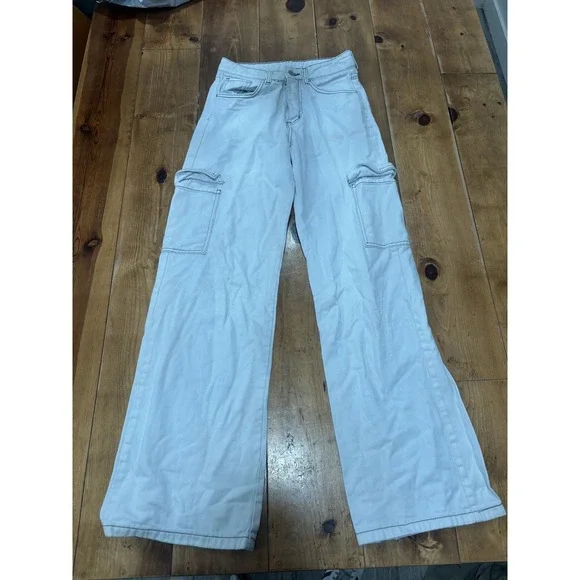 Women's TG.XS Light Gray Cotton Cargo Wide Leg Pants Made in Italy