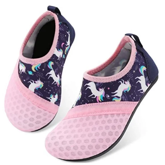 Kids Pink and Navy Unicorn Water Shoes