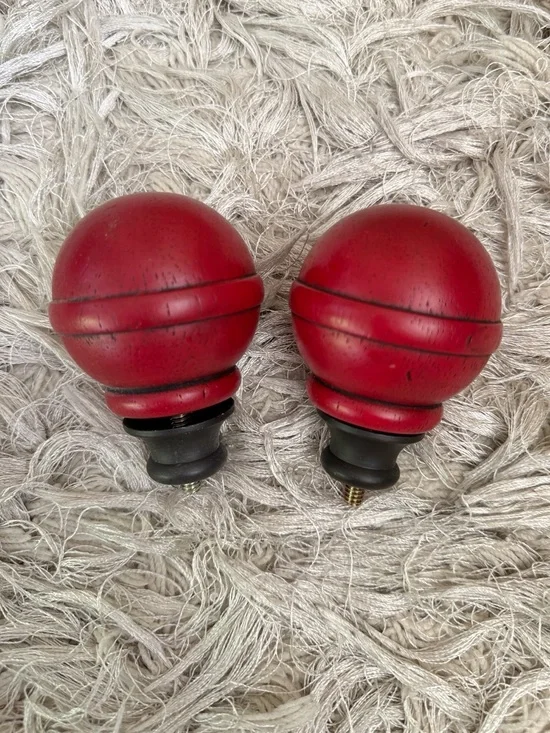 Pottery Barn Kids Turned Wood Ball Finials in Sun Valley Red Set Of 2 RETIRED