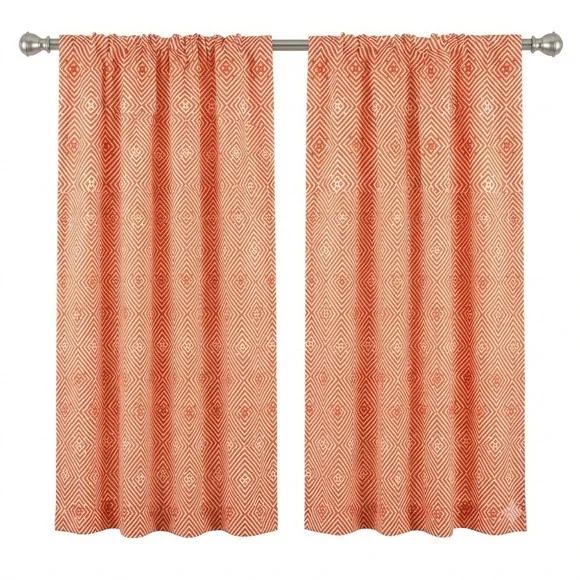 Ambesonne Orange White Geometric Diamond Maze Window Curtains 2 Panel Set 56x95