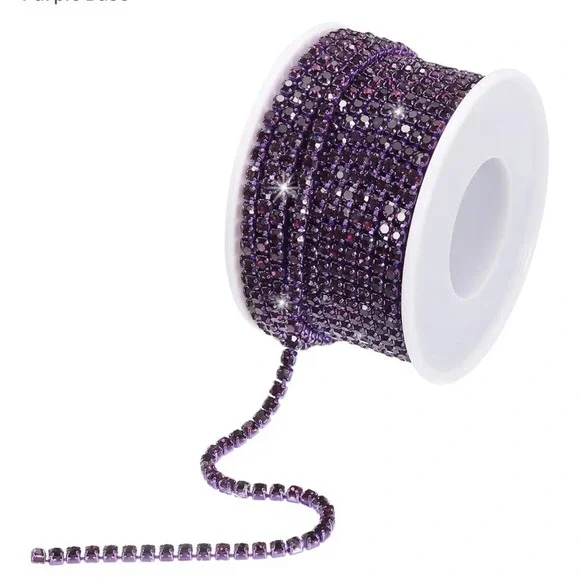 10 Yard 3mm Crystal Rhinestone Chain Trim Purple Gems Purple Base -[O]