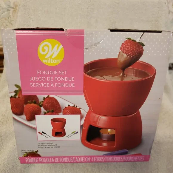 MINI WILTON CERAMIC TEA LIGHT FONDUE SET CHERRY RED -NON-ELECTRIC
