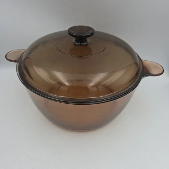 Corning Visions Ware Dutch Oven Stock Pot 4.5L PYREX Lid Amber Glass READ