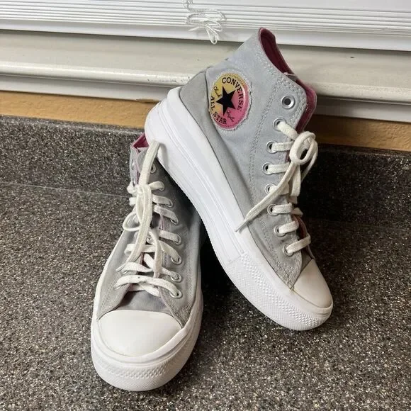 Converse All Star Hi Top Women 6.5 Gray Canvas Sneaker Lace Up Platform Junior 6