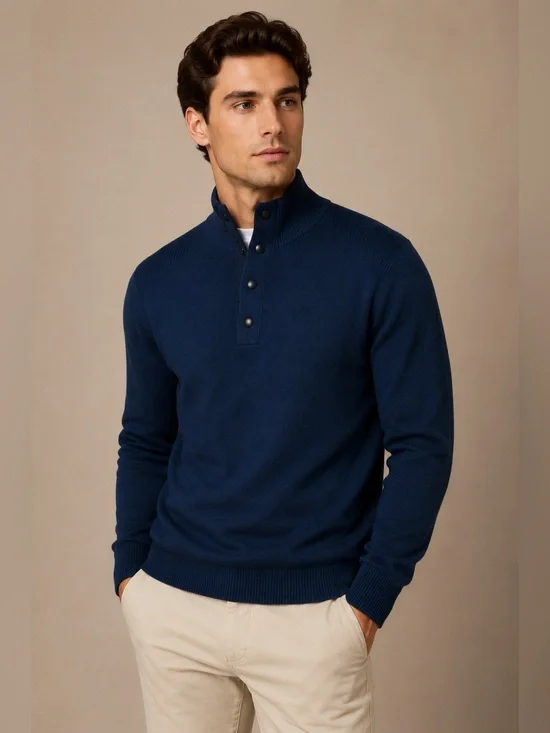 Banana Republic Navy Mock Neck Button Pullover‎ Sweater Tall L