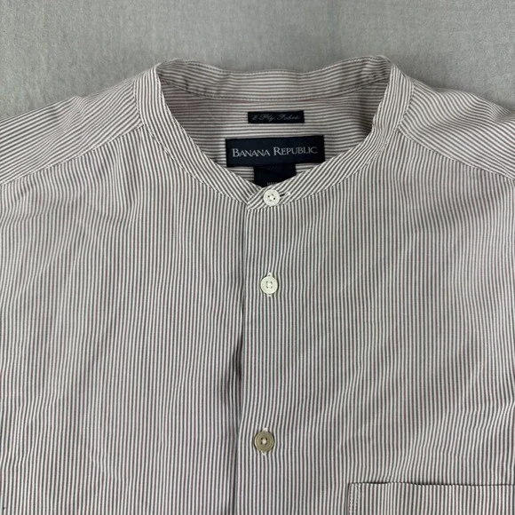 Vintage Banana Republic Mandarin Band Collar Shirt Men L Striped Long Sleeve Red