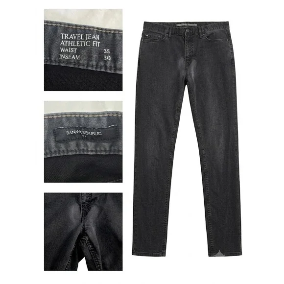 Banana Republic Mens Travel Jean Athletic Fit Charcoal Heat Jeans 35x30 Stretch
