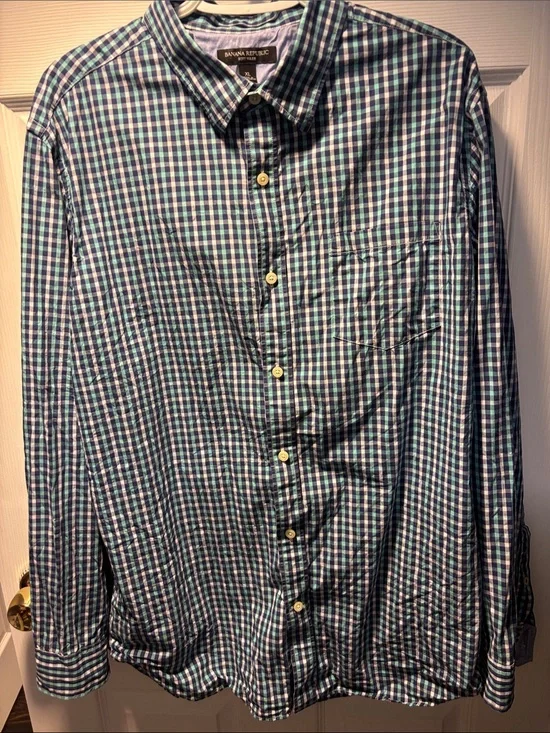 Banana Republic Green & Blue Gingham Button-Down Shirt