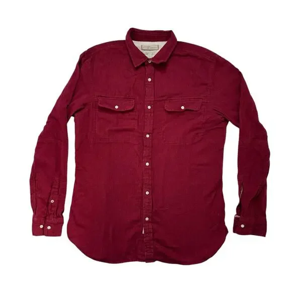 BANANA REPUBLIC Heritage Red Flannel Tailored Slim Fit Utility Shirt Size Large