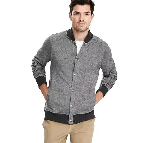 Banana Republic Two Tone Pique BirdsEye Baseball Jacket Snap Closure Size L