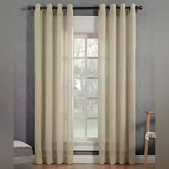 Archaeo Slub Textured Linen Blend Sheer Grommet Top Curtain Panel Pair