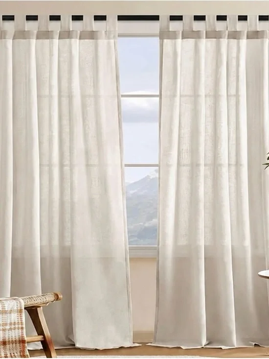 New Heathered Natural Linen Sheer Curtains 52x96 Set of Two