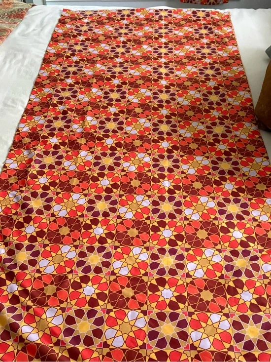 Boho geometric star mosaic curtains 29x63 2 panels orange/red/gold Moroccan vibe
